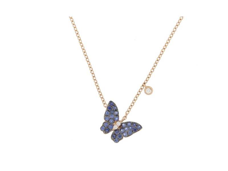 18 KT ROSE GOLD  NECKLACE WITH SAPPHIRE AND DIAMND BUTTERFLY CIELO 1914