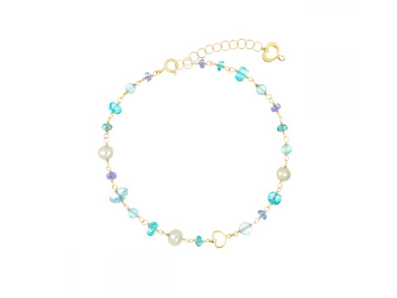 18KT YELLOW GOLD BRACELET WITH TOPAZ, APATITE, AQUAMARINE, TANZANITE AND WHITE PEARL CLOUDS MAMAN ET SOPHIE BRNUVCRAZ