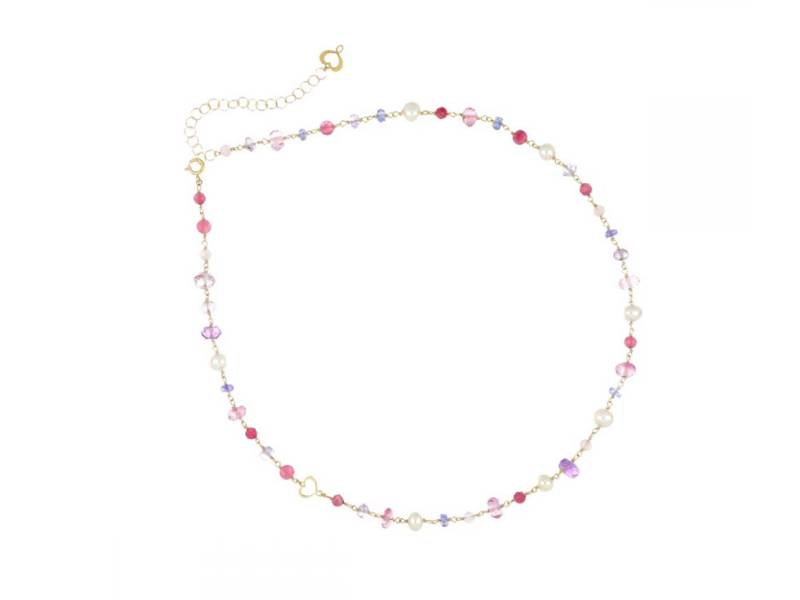 18KT YELLOW GOLD NECKLACE WITH AMETHYST, TOPAZ, TOURMALINE, TANZANITE AND WHITE PEARL CLOUDS MAMAN ET SOPHIE GCNUVCRRO