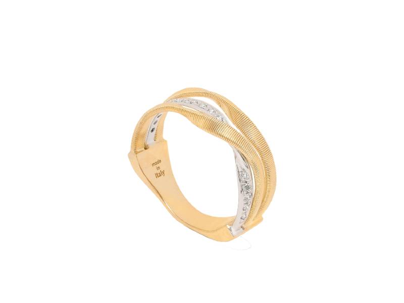 18KT GOLD 3 STRAND COIL RING WITH DIAMOND PAVE' BAND MARRAKECH MARCO BICEGO AG364 B YW M5
