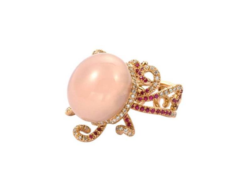 18KT PINK GOLD RING WITH PINK QUARTZ, RUBIES AND DIAMONDS MARINELLE CHANTECLER 27225