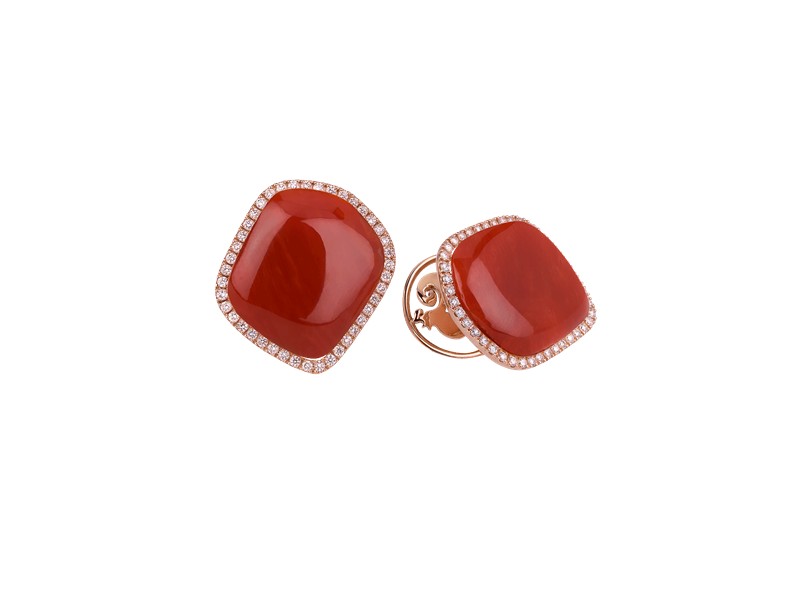 STUD EARRINGS PINK GOLD RED CORAL AND DIAMONDS CHANTECLER 37206