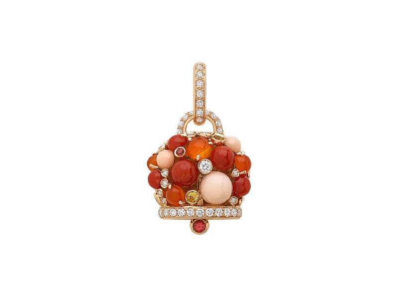 BIG CAMPANELLA PENDANT 18 KT ROSE GOLD CORAL AND DIAMONDS CAPRI 1947 CHANTECLER 39910