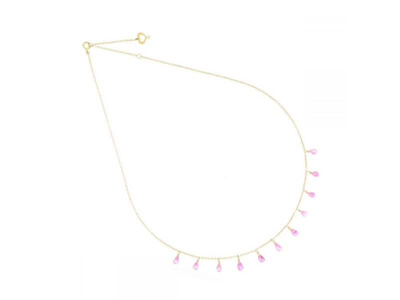 18KT YELLOW GOLD NECKLACE WITH PINK SAPPHIRES DROPS MAMAN ET SOPHIE GCDRP11ZR