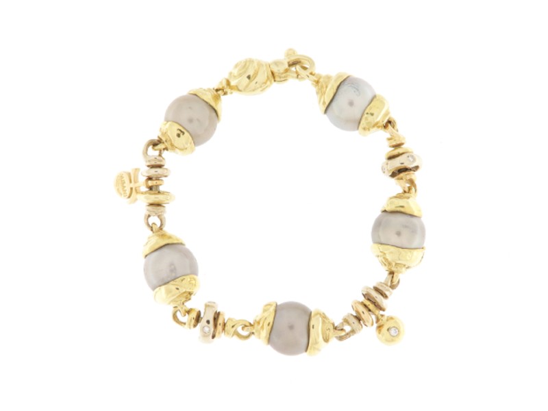18 KT YELLOW WHITE AND ROSE GOLD BRACELET WITH GRAY PEARLS AND DIAMONDS MISANI B373