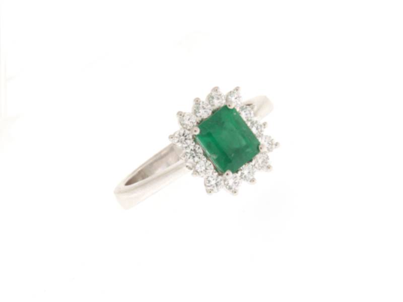 18KT WHITE GOLD RING WITH DIAMONDS AND EMERALD JB124266