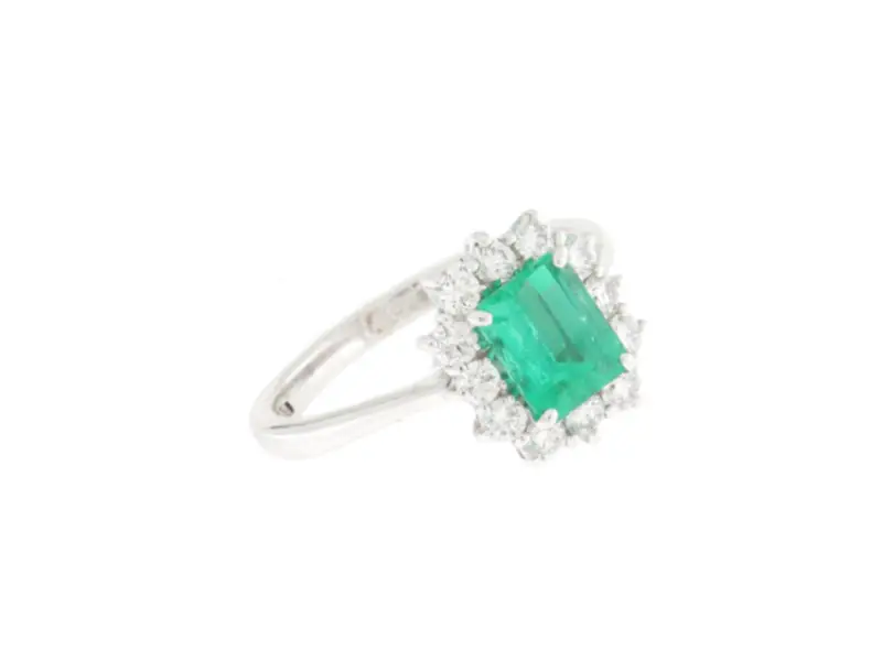 18KT WHITE GOLD RING WITH EMERALD AND DIAMONDS JUNIOR B HCCONT