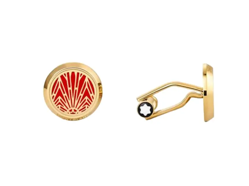 CUFFLINKS, ROUND IN STAINLESS STEEL GOLD-COLOURED PVD FINISH THE ORIGIN COLLECTION CORAL MEISTERSTUCK MONTBLANC 132980