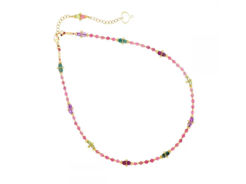SILVER NECKLACE WITH PINK TOURMALINE, EMERALD, RUBY AND AMETHYST STONES LA MIA AFRICA MAMAN ET SOPHIE GCISF2TOMX