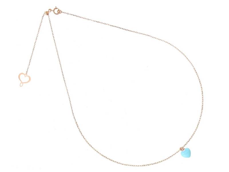 AURUM NECKLACE MADE IN 18 KARAT ROSE GOLD WITH LIGHT BLUE ENAMELED AND DOMED HEART MAMAN ET SOPHIE GHCUB5