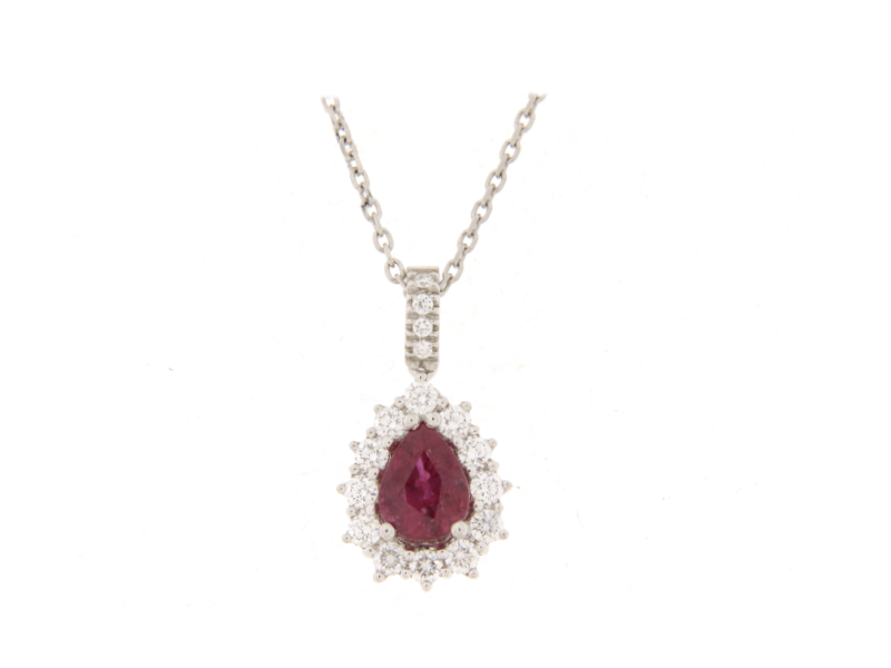 GIROCOLLO IN ORO BIANCO CON PENDENTE A GOCCIA RUBINO E DIAMANTI JUNIORB 9531RU
