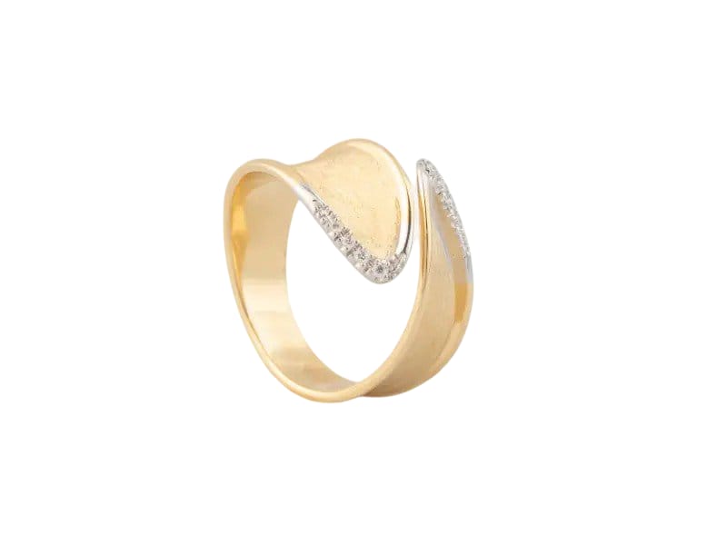 18KT YELLOW GOLD OPEN BAND RING WITH DIAMONDS LUNARIA TWIST MARCO BICEGO AB660