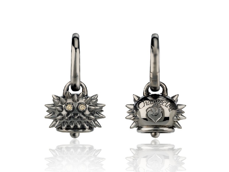 MICRO SEA URCHIN EARRINGS IN BURNISHED SILVER AND BROWN DIAMONDS ET VOILA' CHANTECLER 38468