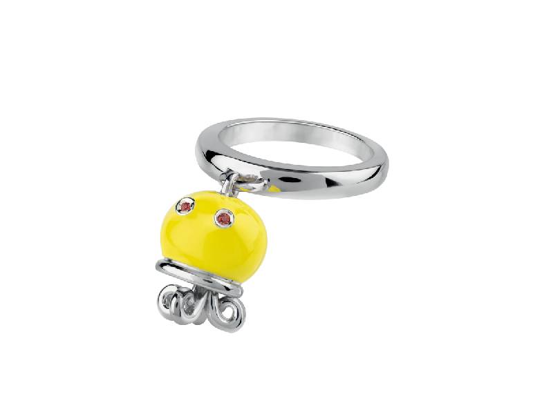 MICRO OCTOPUS RING IN SILVER, YELLOW ENAMEL AND ORANGE SAPPHIRES ET VOILA' CHANTECLER 38791
