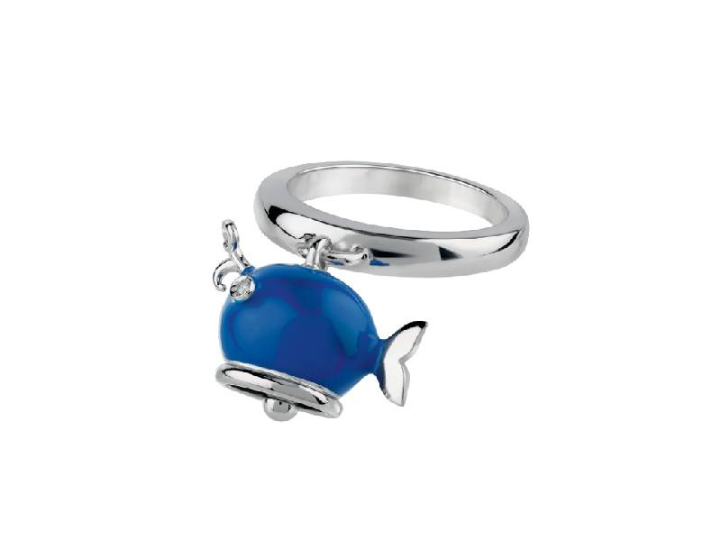 ANELLO BALENA MICRO IN ARGENTO,SMALTO BLU E DIAMANTE BIANCO ET VOILA' CHANTECLER 39014