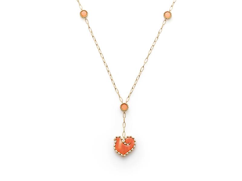 YELLOW GOLD NECKLACE WITH SALMON CORAL AND DIAMONDS ANIMA 70 CHANTECLER 37082