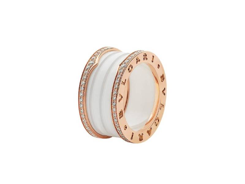 RING ROSE GOLD, WHITE CERAMIC AND DIAMONDS BZERO1 BULGARI AN857030