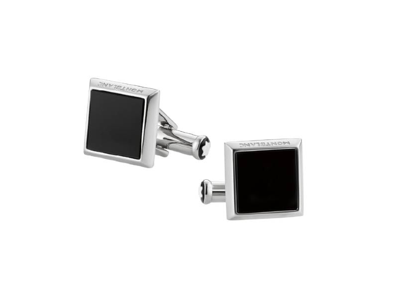 SQUARE STAINLESS STEEL CUFFLINKS WITH ONYX SARTORIAL MONTBLANC 115061