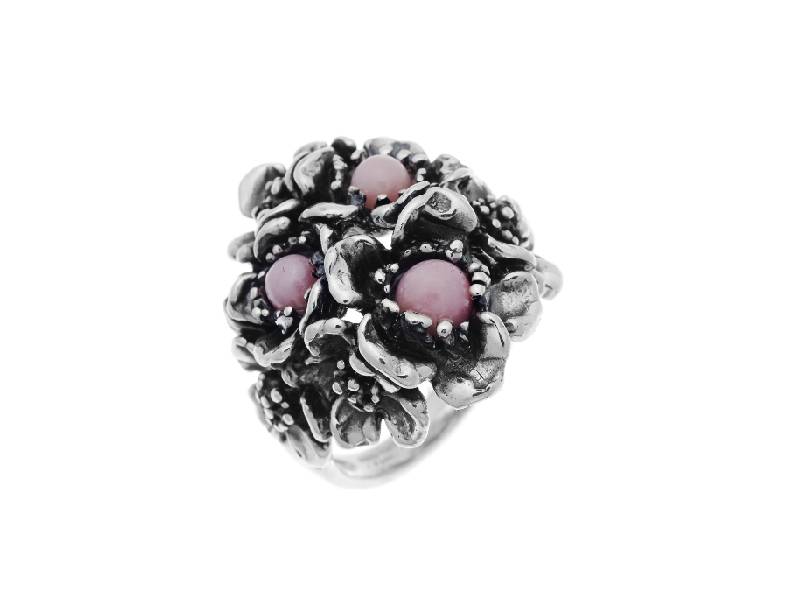 SILVER RING WITH PINK OPAL WILD ROSE GIOVANNI RASPINI 10101