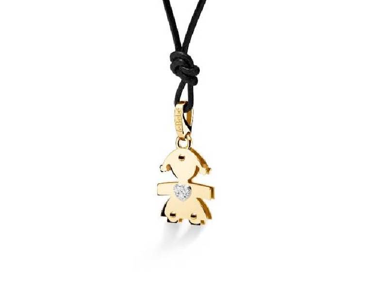 CIONDOLO BIMBA IN ORO 9 KT CON CUORE IN PAVE' DI DIAMANTI I DIAMANTINI LE BEBE' LBB062/LBB067