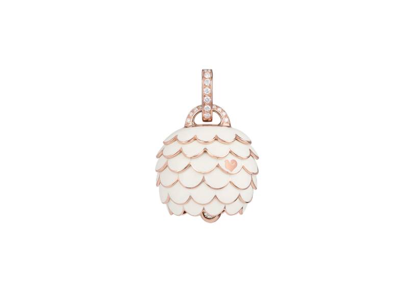 CAMPANELLA CHARM IN ROSE GOLD AND WHITE ENAMEL WITH DIAMONDS PAILLETTES CHANTECLER 41022