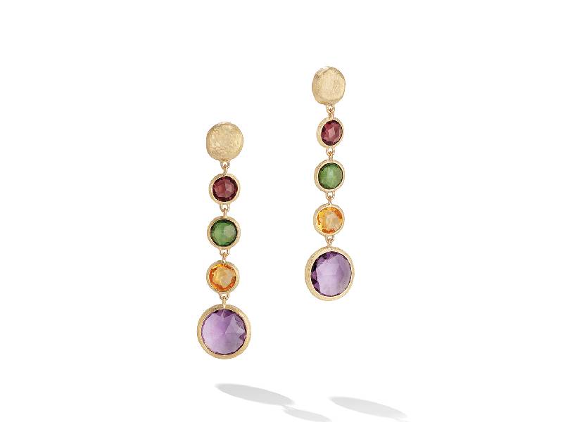 YELLOW GOLD MULTICOLOR PENDANT EARRINGS JAIPUR COLOR MARCO BICEGO OB901-MIX01