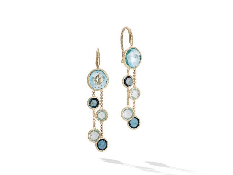 HOOK EARRINGS YELLOW GOLD AND BLUE TOPAZES JAIPUR COLOR MARCO BICEGO OB1290-MIX725