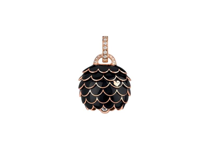 CAMPANELLA CHARM IN ROSE GOLD AND BLACK ENAMEL WITH DIAMONDS PAILLETTES CHANTECLER 40792