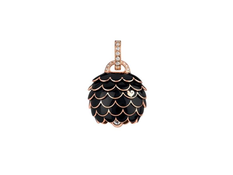 CIONDOLO CAMPANELLA ORO ROSA, DIAMANTI E SMALTO NERO PAILLETTES CHANTECLER 40792