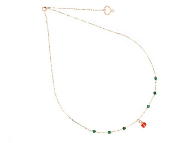 ROSE GOLD LADYBUG NECKLACE WITH MALACHITE STONES AURUM MAMAN ET SOPHIE GCLYB6