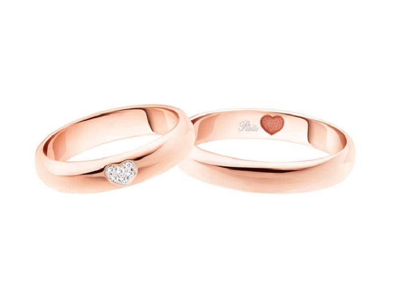 COPPIA FEDI ORO ROSA CON DIAMANTI CUORI D'AMORE POLELLO 3117 DBR - 3117 UR