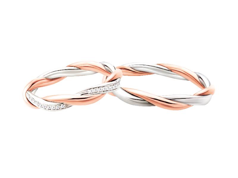 ROSE GOLD AND WHITE GOLD PAIR OF WEDDING RINGS WITH DIAMONDS TRAMA D'AMORE POLELLO C3113 DBR - C3113 UBR