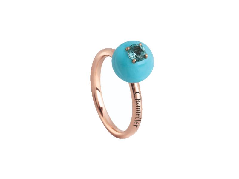 ROSE GOLD RING WITH TURQUOISE AND APATITE SPHERE JAM BON BON CHANTECLER 33101