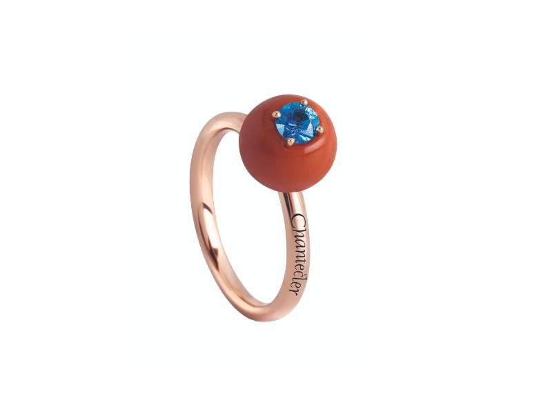 ANELLO IN ORO ROSA SFERA CORALLO ROSSO E ZAFFIRO BLU JAM DI BON BON CHANTECLER 33100