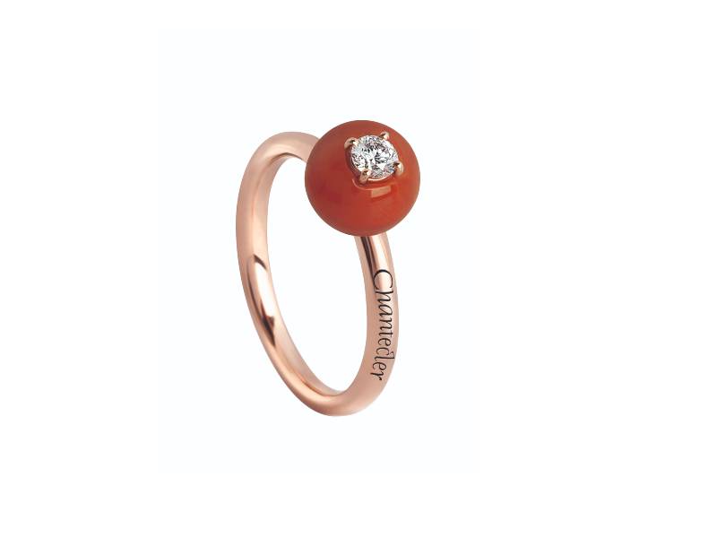 ANELLO IN ORO ROSA SFERA CORALLO ROSSO E DIAMANTE  JAM DI BON BON CHANTECLER 33102