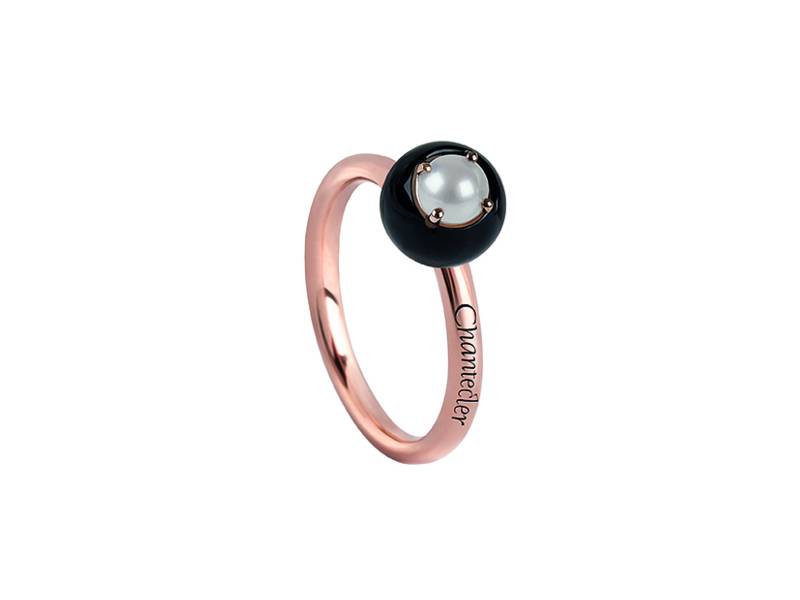 ROSE GOLD RING WITH ONYX AND PEARL SPHERE JAM BON BON CHANTECLER 33213