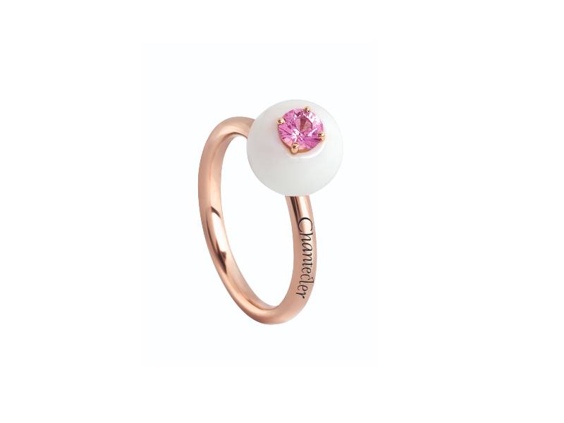 ANELLO IN ORO ROSA SFERA CORALLO BIANCO E ZAFFIRO ROSA JAM DI BON BON CHANTECLER 33099