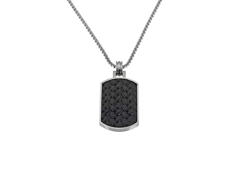 COLLANA UOMO ACCIAIO PELLE MONOGRAIN MONTBLANC 111325