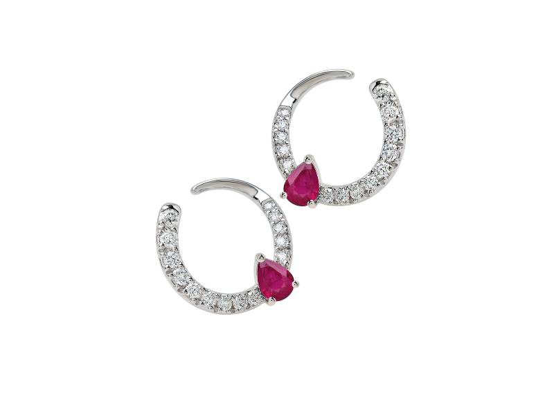WHITE GOLD EARRINGS  WITH PRECIOUS STONE IN THE MIDDLE AND DIAMONDS ON THE SIDES SWING VALENTINA CALLEGHER 11175