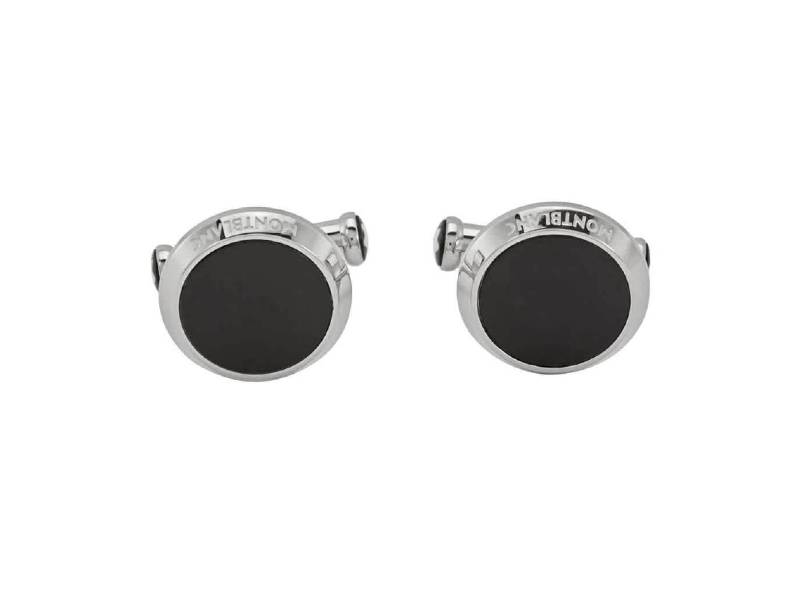 GIFT SET STAINLESS STEEL CUFFLINKS WITH ONYX SARTORIAL AND LEATHER POUCH MONTBLANC 118538