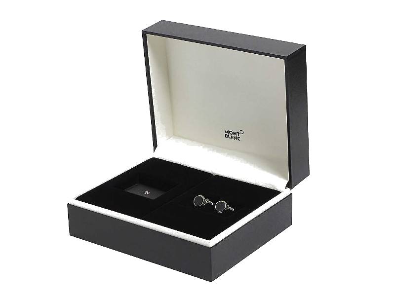 SET REGALO GEMELLI IN ACCIAIO CON INSERTO IN ONICE E PORTAGEMELLI IN PELLE MONTBLANC 118538