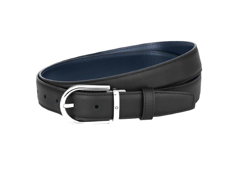 SELF- ADJUSTABLE REVERSIBLE BLACK/BLUE BELT HORSESHOE BUCKLE MONTBLANC 128756