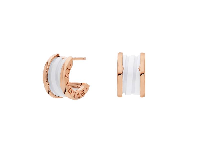 ROSE GOLD AND WHITE CERAMIC EARRINGS  BZERO1 BULGARI OR855943