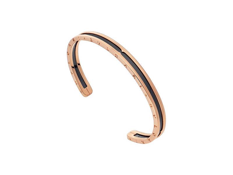 BRACCIALE RIGIDO ORO ROSA E ACCIAIO RIVESTITO IN DLC NERO BZERO1 BULGARI BR855712